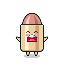 cute bullet mascot with a yawn expression