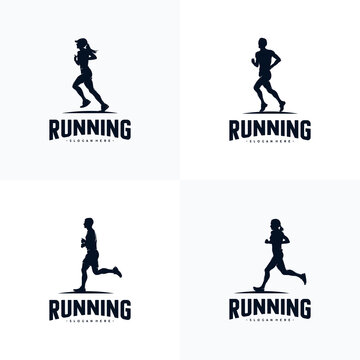 Set of running silhouette logo design