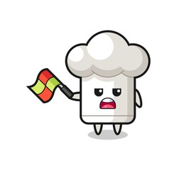 chef hat cartoon as the line judge hold the flag up at a 45 degree angle