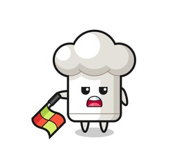 chef hat character as line judge hold the flag down at a 45 degree angle