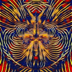 dark blue red and yellow gold contour lines making unique patterns and floral fantasy design