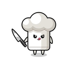 cute chef hat mascot as a psychopath holding a knife