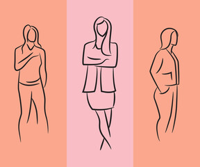 sketch and hand drawn working woman pose set illustration