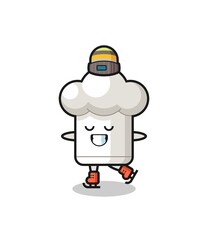 chef hat cartoon as an ice skating player doing perform