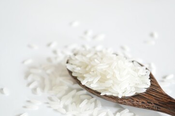 rice in a wooden spoon