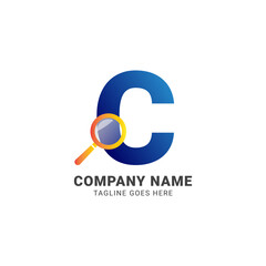 letter C magnifying glass company logo vector design element