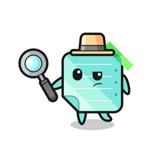 blue sticky notes detective character is analyzing a case