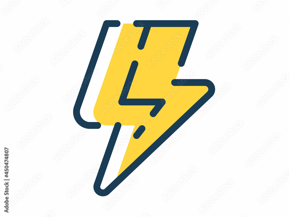Poster electric power lighting thunder single isolated icon with dash or dashed line style