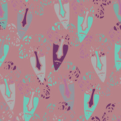 Vector seamless pattern illustration design of abstract lined surreal faces