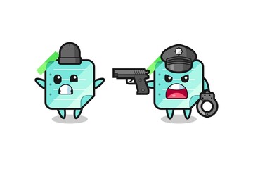 Fototapeta premium illustration of blue sticky notes robber with hands up pose caught by police