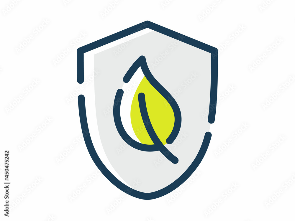 Poster ecology environment protection shield leaf save single isolated icon with dash or dashed line style