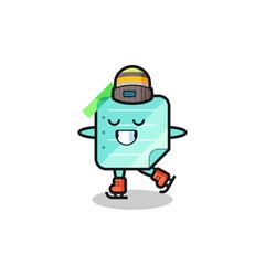 blue sticky notes cartoon as an ice skating player doing perform