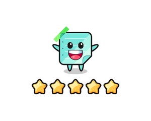 the illustration of customer best rating, blue sticky notes cute character with 5 stars