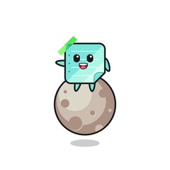 illustration of blue sticky notes cartoon sitting on the moon