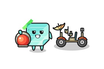 Naklejka premium the cute blue sticky notes as astronaut with a lunar rover