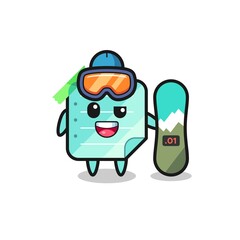 Illustration of blue sticky notes character with snowboarding style