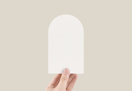 Stationery Arch Shape Hand Card Invitation Sign Blank Paper Texture Beige RSVP Mockup Print