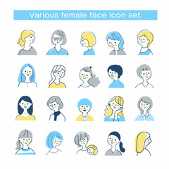 さまざまな表情の女性　バストアップ　セット