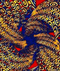 dark blue red and yellow gold contour lines making unique patterns and spiral design