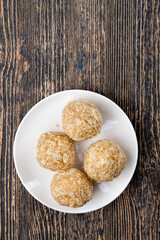 a cake made of cream and waffle pieces