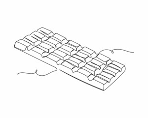 Continuous one line drawing of chocolate bar in silhouette on a white background. Linear stylized.Minimalist.
