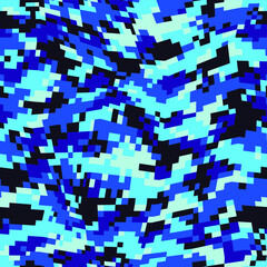 Pixel camouflage texture seamless pattern. Abstract modern digital curve geometric dotted camo ornament for fabric and fashion textile print. Vector background.