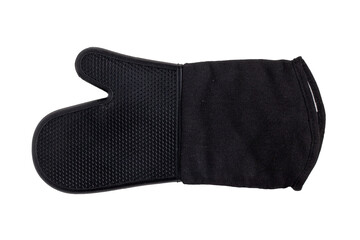 Closeup of a black heat-resistant grill glove isolated on a white background. Cooking glove, baking...