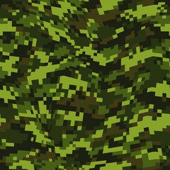 Pixel camouflage texture seamless pattern. Abstract modern digital curve geometric dotted camo ornament for fabric and fashion textile print. Vector background.