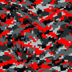 Pixel camouflage texture seamless pattern. Abstract modern digital curve geometric dotted camo ornament for fabric and fashion textile print. Vector background.
