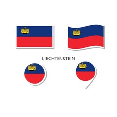 Liechtenstein flag logo icon set, rectangle flat icons, circular shape, marker with flags.