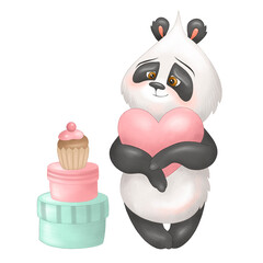 A hand drawn Panda, isolated on a white background. Summer poster.