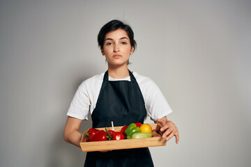 housewife with a tray of vegetables healthy eating fresh food