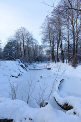 river covered with ice and snow