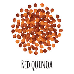 Red quinoa for template farmer market design, label and packing. Natural energy protein organic super food.