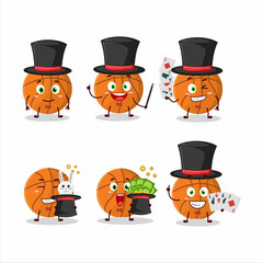 A basketball Magician cartoon character perform on a stage