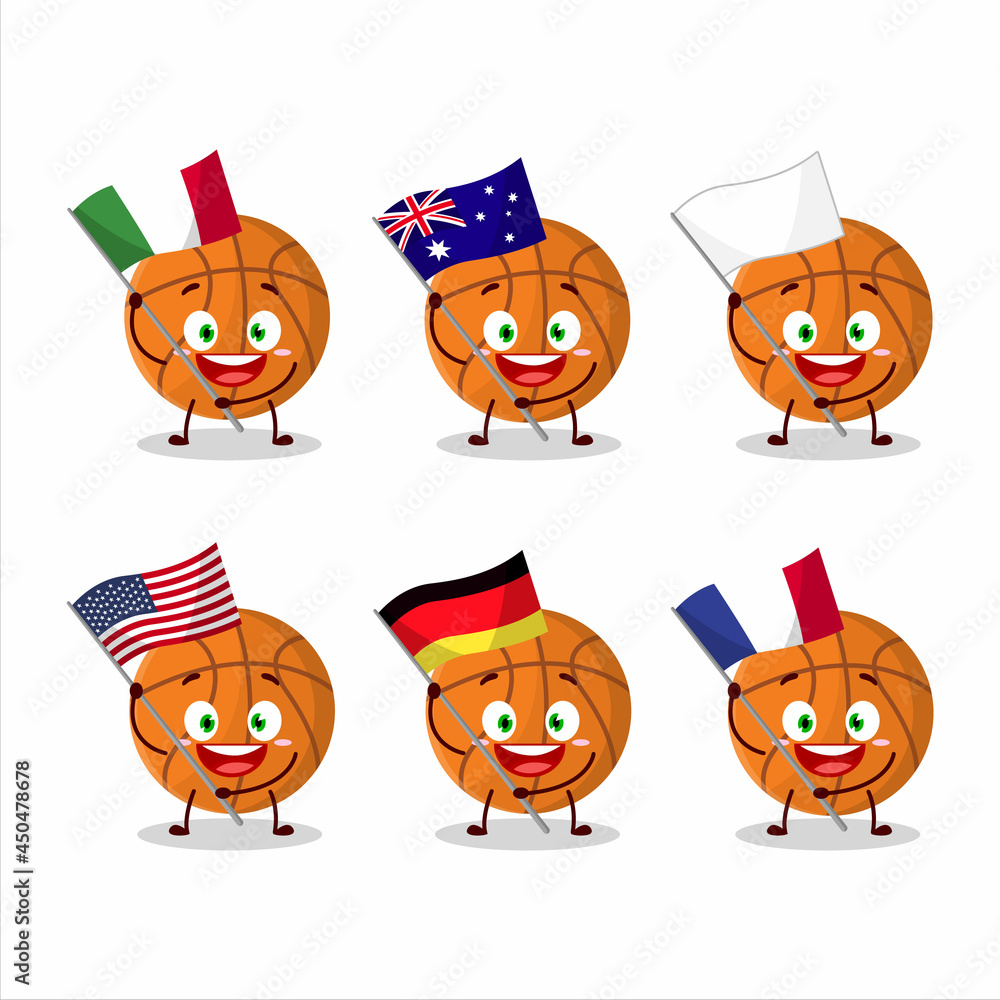 Poster Basketball cartoon character bring the flags of various countries