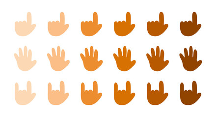 Naklejka na ściany i meble Cute cartoon style people’s hands icons with variety of skin tones showing different gesture. 