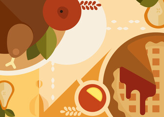 Abstract banner with thanksgiving dinner. Holiday placard design in flat style.