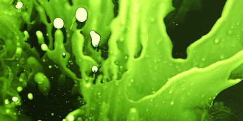 Modern art, bright juicy colors background. Floating painting technique. Watercolor wallpaper design or backdrop for device with waves and spalshes of green, white colours.