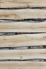 Birch planks texture. Backdrop from firewood. 