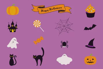 Fotobehang set of halloween icons for banners, cards, flyers, social media wallpapers, etc. © mar_mite_