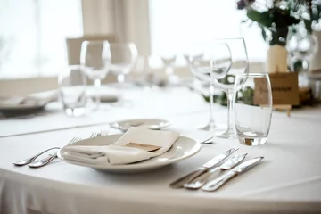 Gordijnen Table setting in a fancy restaurant © eunikas