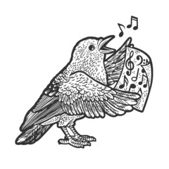 Bird sing by music notes sketch raster - obrazy, fototapety, plakaty