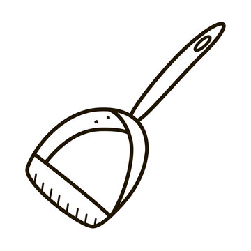 recommend clip art: dust collector, dustpan icon for cleaning, vector contour template, doodle style.