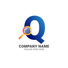 letter Q magnifying glass company logo vector design element