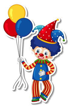 Sticker template with happy clown cartoon character