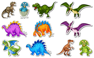 Sticker set with different types of dinosaurs cartoon characters © GraphicsRF