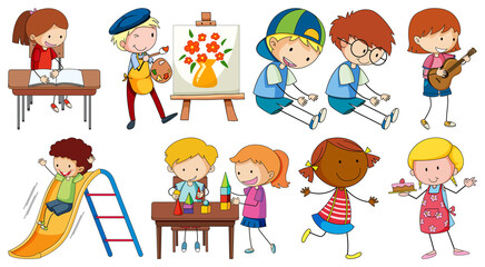 Set of different doodle kids cartoon character