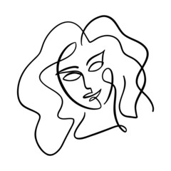 Portrait of young beautiful woman with one line style.