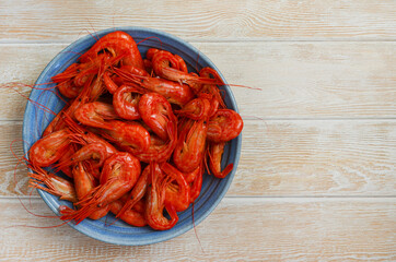 tiger shrimp on a ceramic plate, seafood and gourmet food